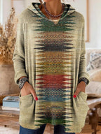 Retro Ethnic Print Hooded Tunic