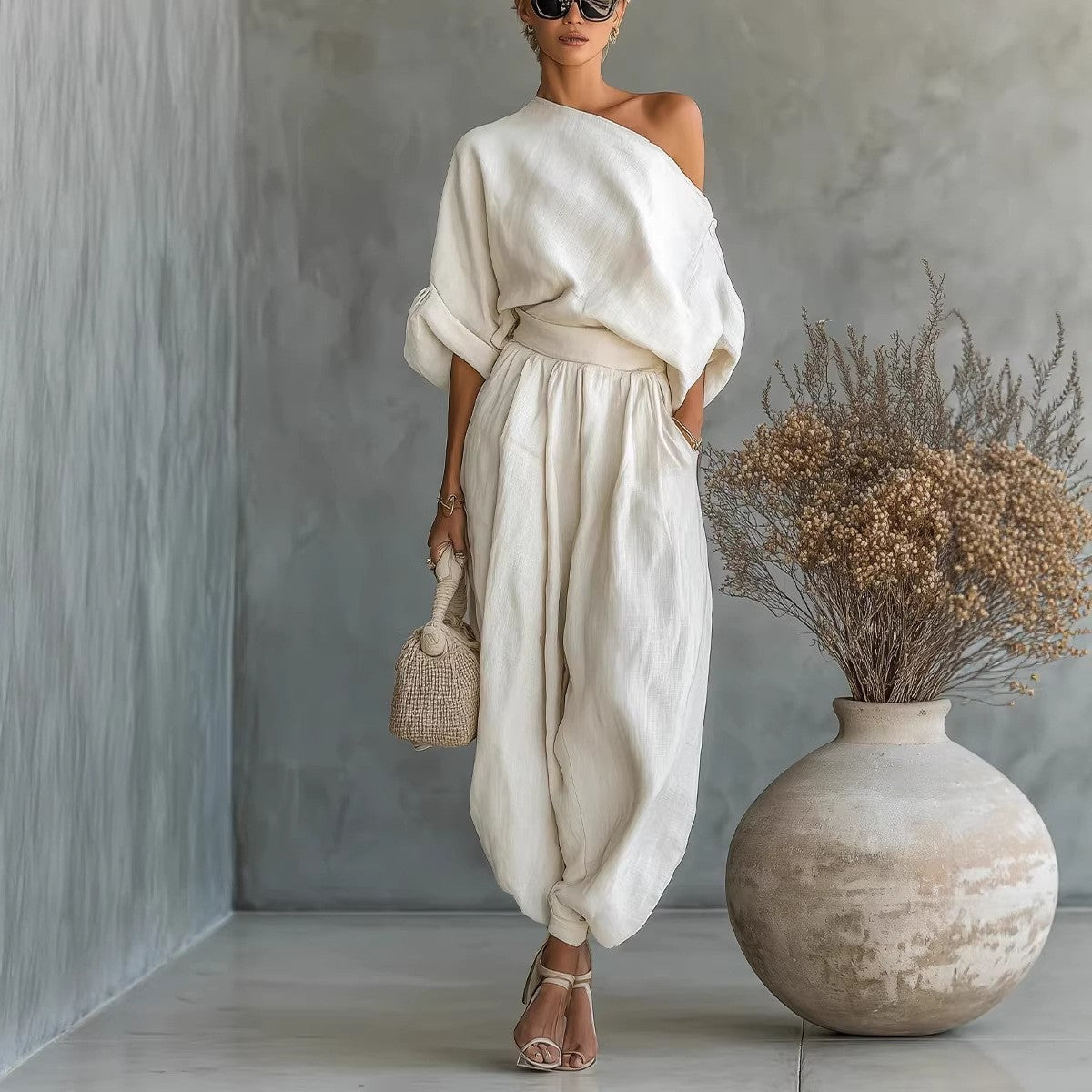 Luxe Linen One-Shoulder Set