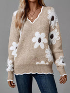 Floral V-Neck Long Sleeve Sweater