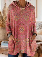 Retro Ethnic Print Hooded Tunic