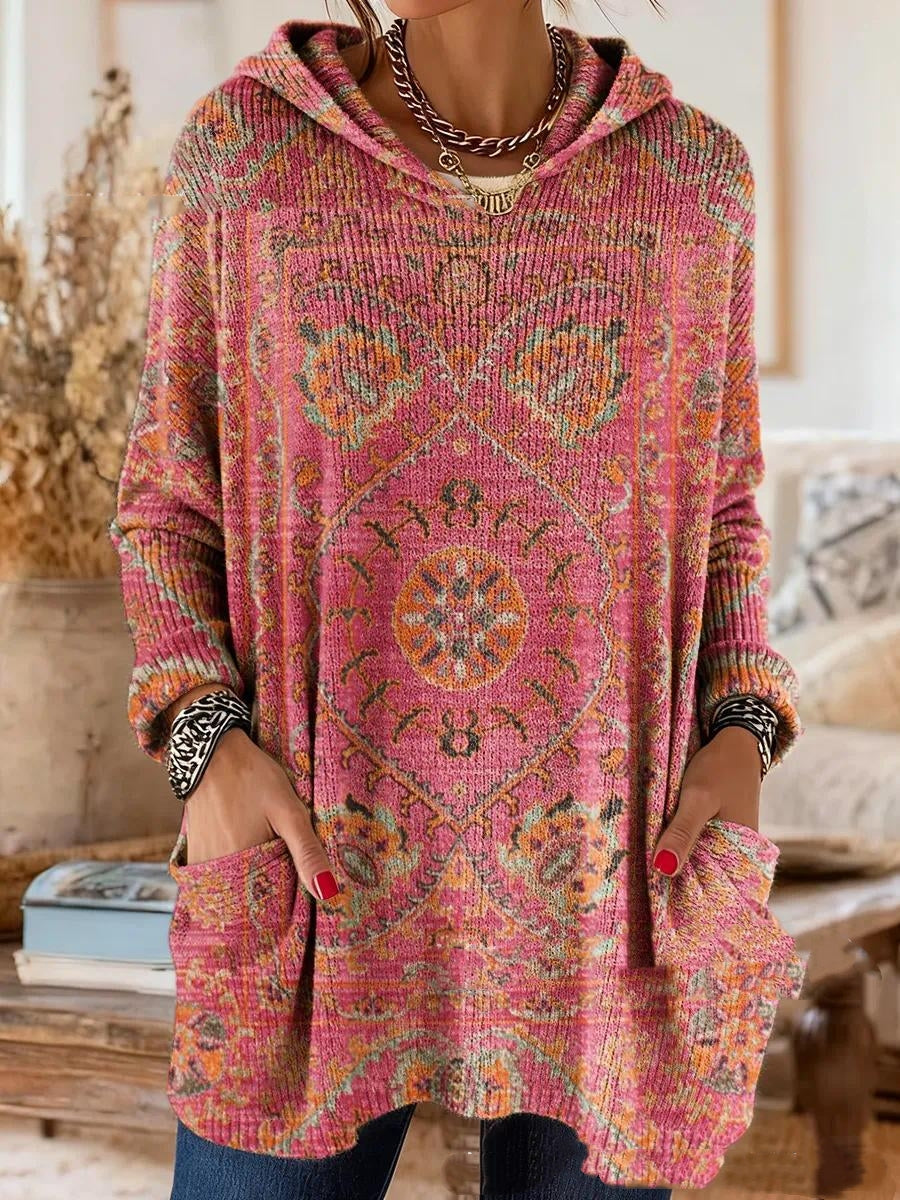 Retro Ethnic Print Hooded Tunic
