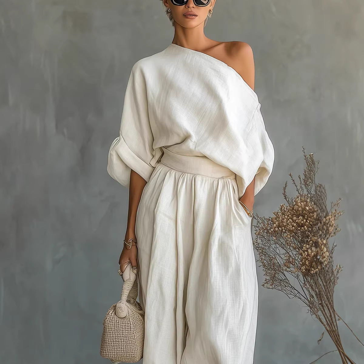Luxe Linen One-Shoulder Set
