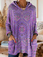 Retro Ethnic Print Hooded Tunic
