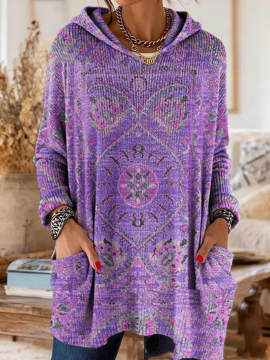 Retro Ethnic Print Hooded Tunic