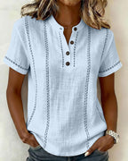 Linda | Casual Button V-Neck T-Shirt