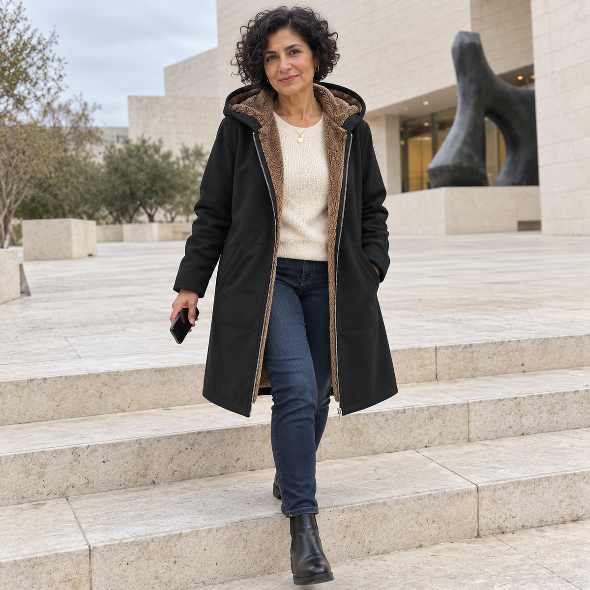 Sherpa-Lined Hooded Coat
