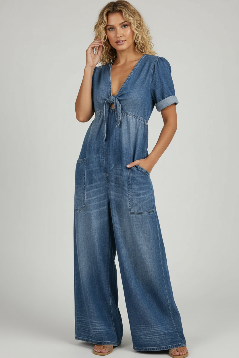 Maya | V-neck Denim Jumpsuit