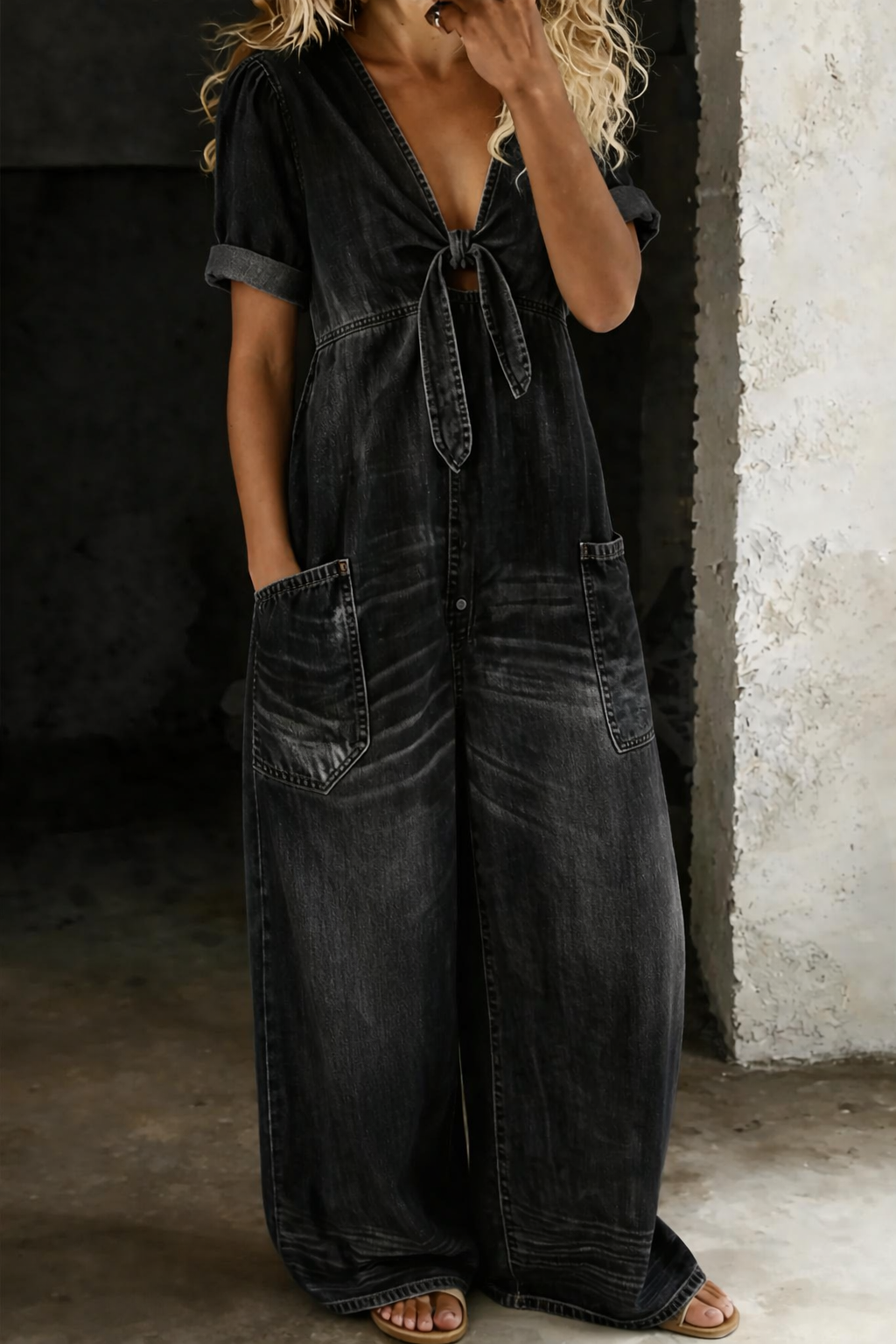 Maya | V-neck Denim Jumpsuit