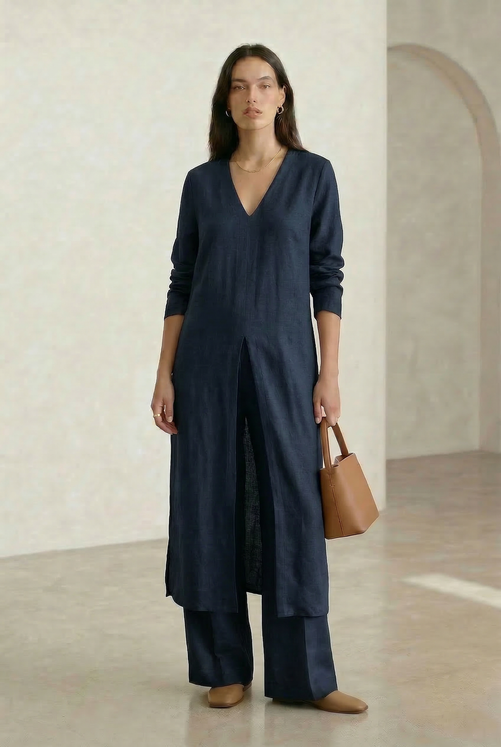 Comfy Two-Piece Set Flowy Blouse and Wide-Leg