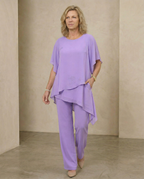 Elegant Two-Piece Set | Flowing Layered Top and Wide-Leg Trousers