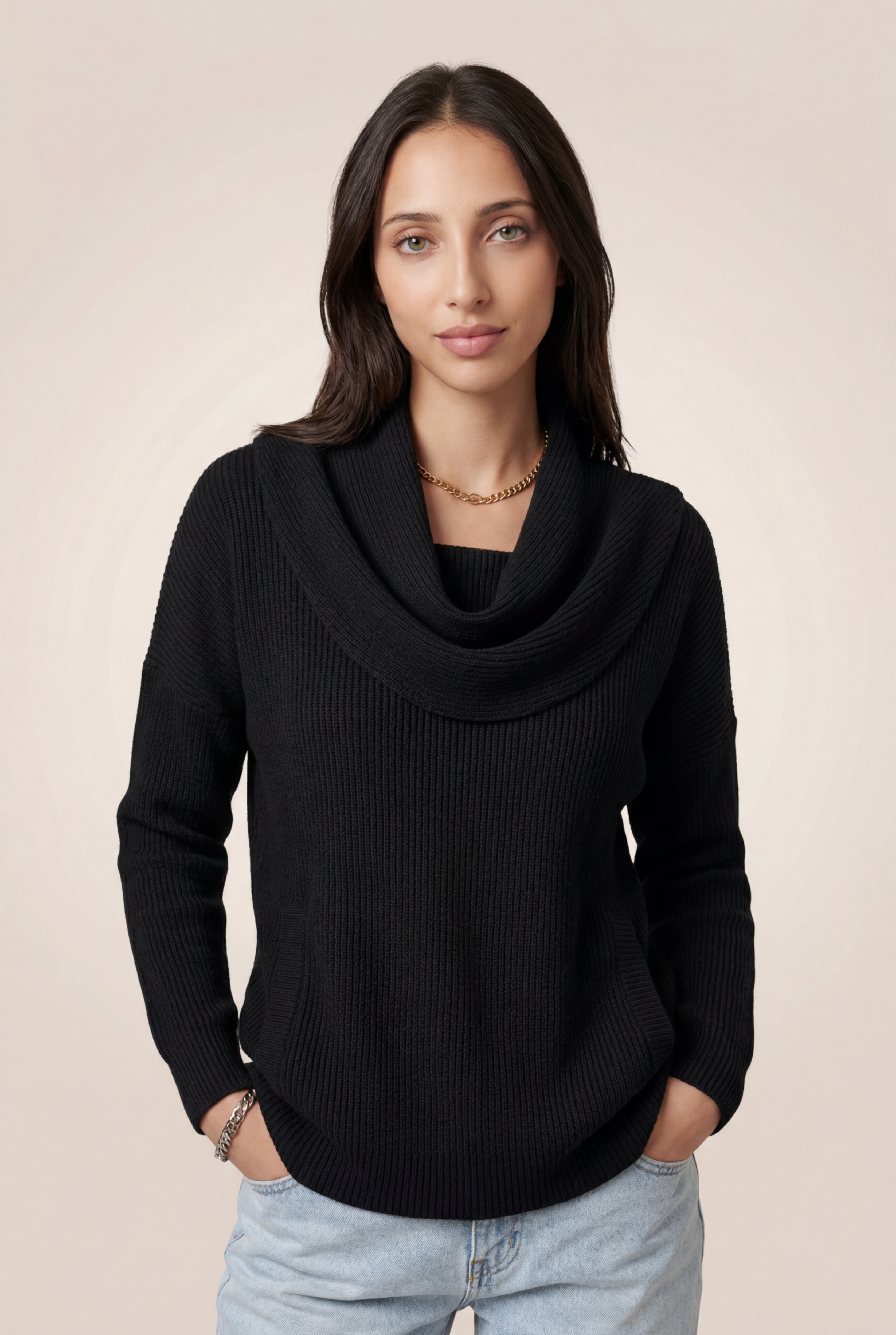 Calira | Draped Cowl Neck Sweater