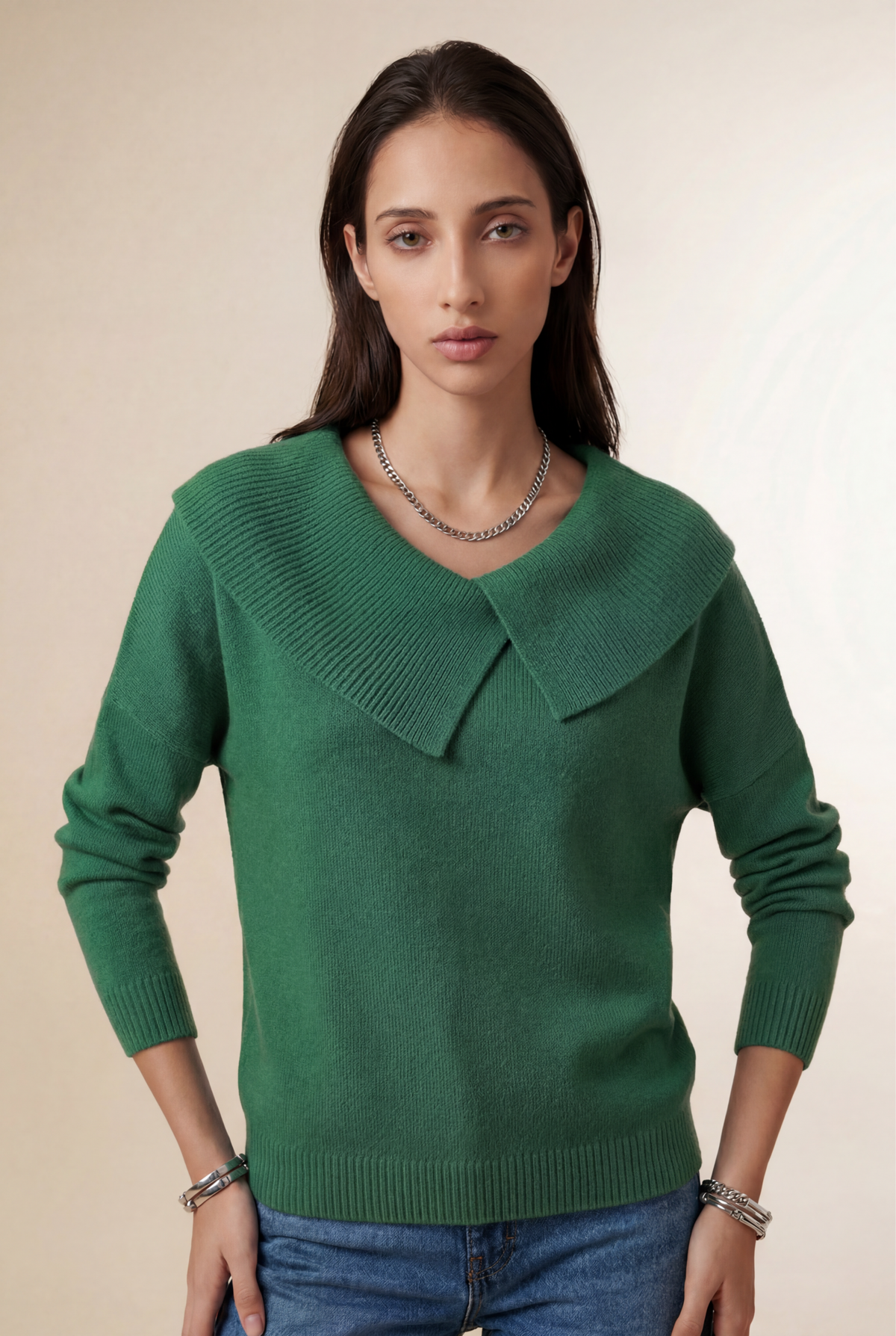 Wrap Collar Knit Sweater