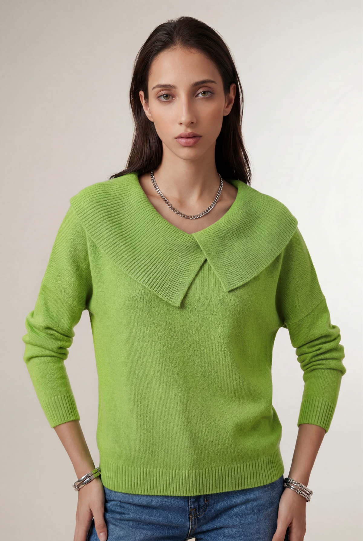 Wrap Collar Knit Sweater