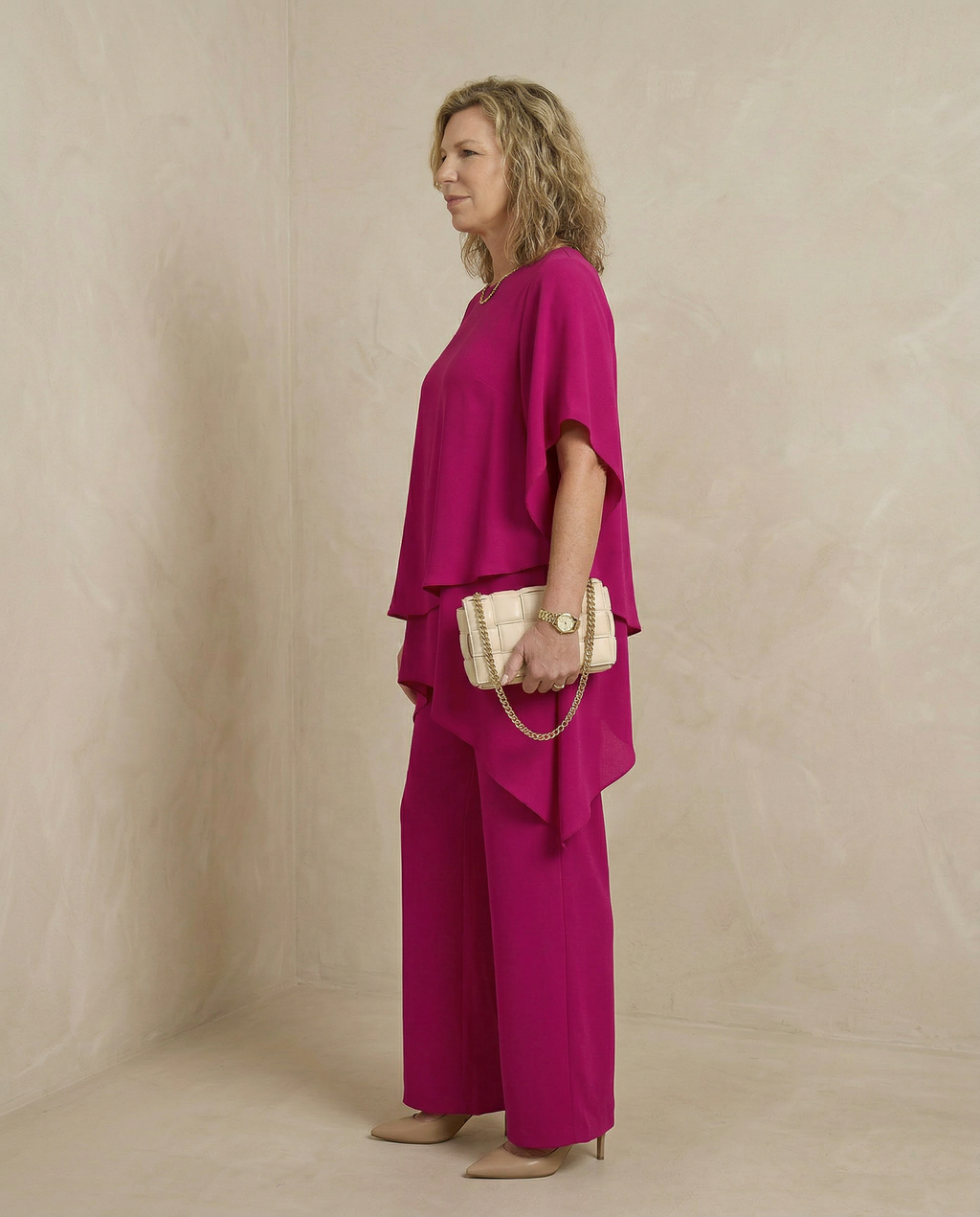 Elegant Two-Piece Set | Flowing Layered Top and Wide-Leg Trousers