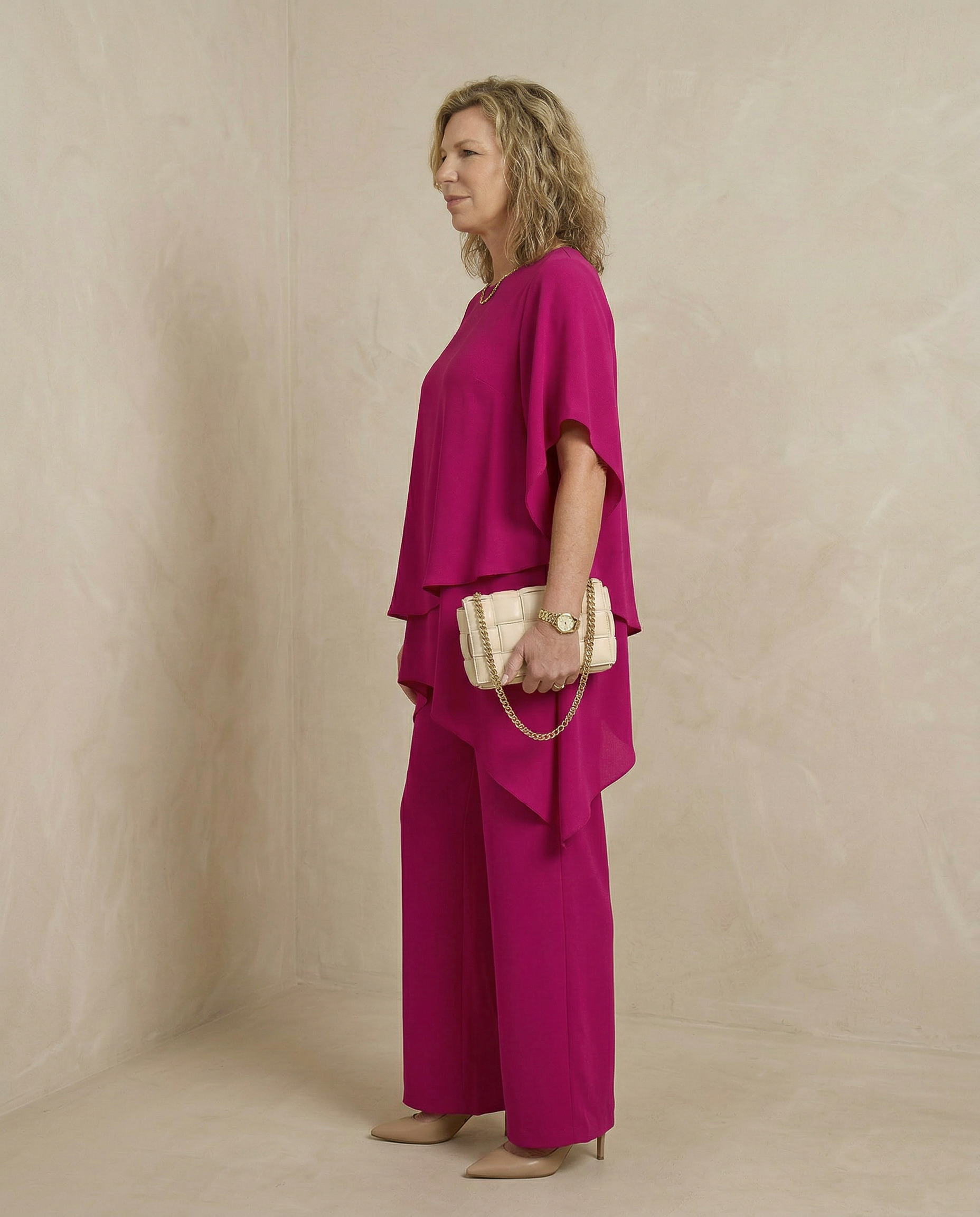 Elegant Two-Piece Set | Flowing Layered Top and Wide-Leg Trousers