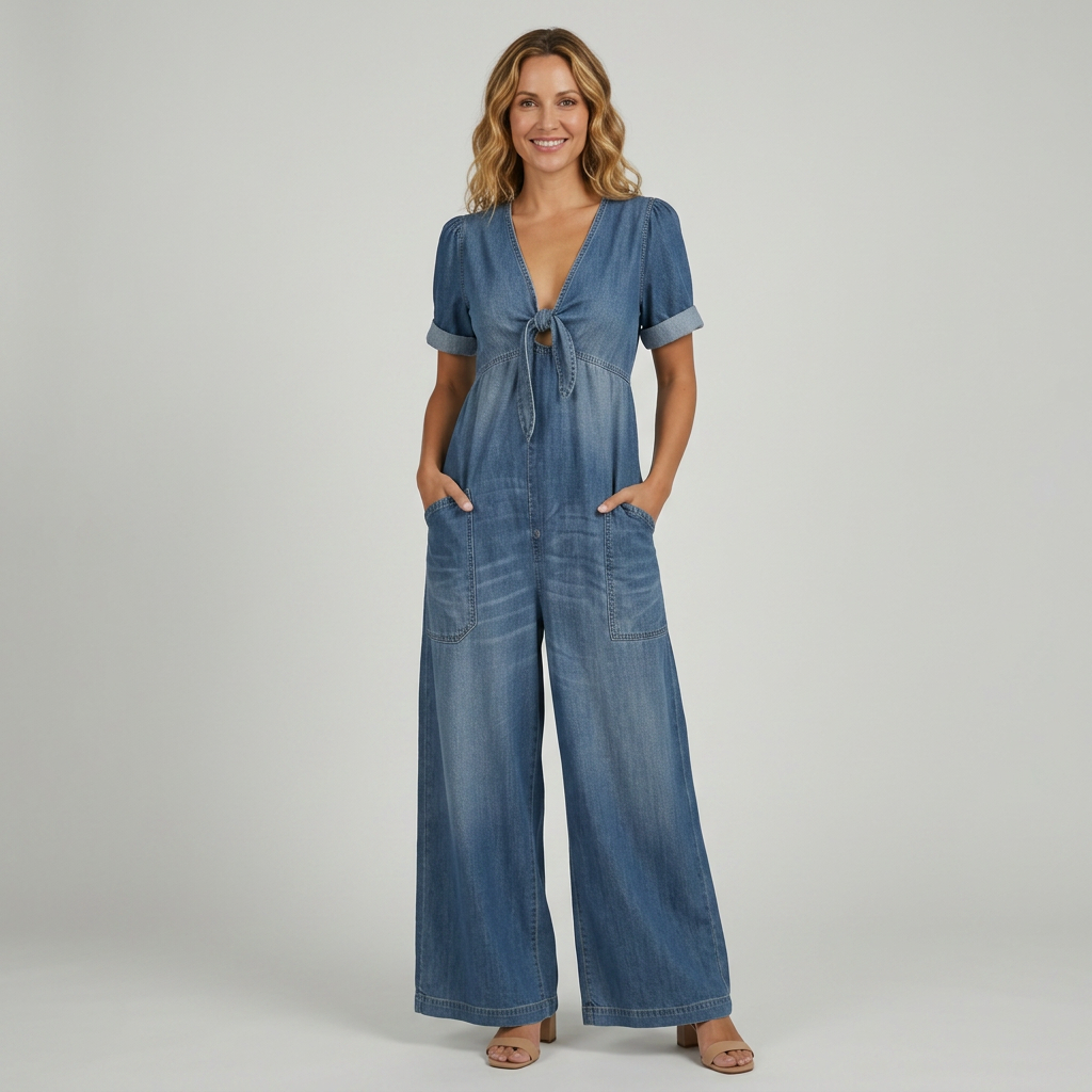 Maya | V-neck Denim Jumpsuit