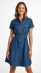 Carol | Short Sleeve Denim Dress