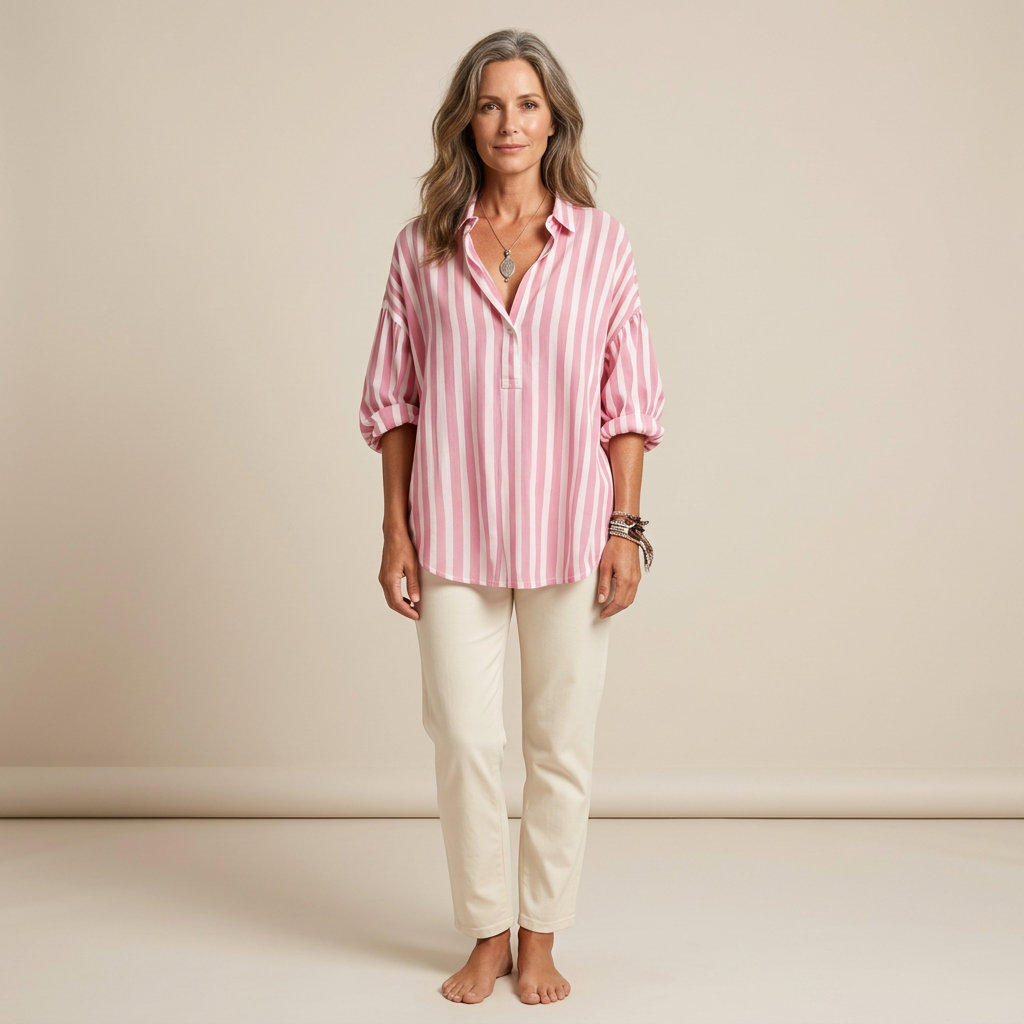Deborah | Wide Striped Blouse with Collar
