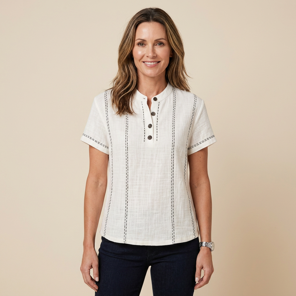 Linda | Casual Button V-Neck T-Shirt