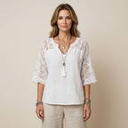 V-Neck Blouse with Lace Detail