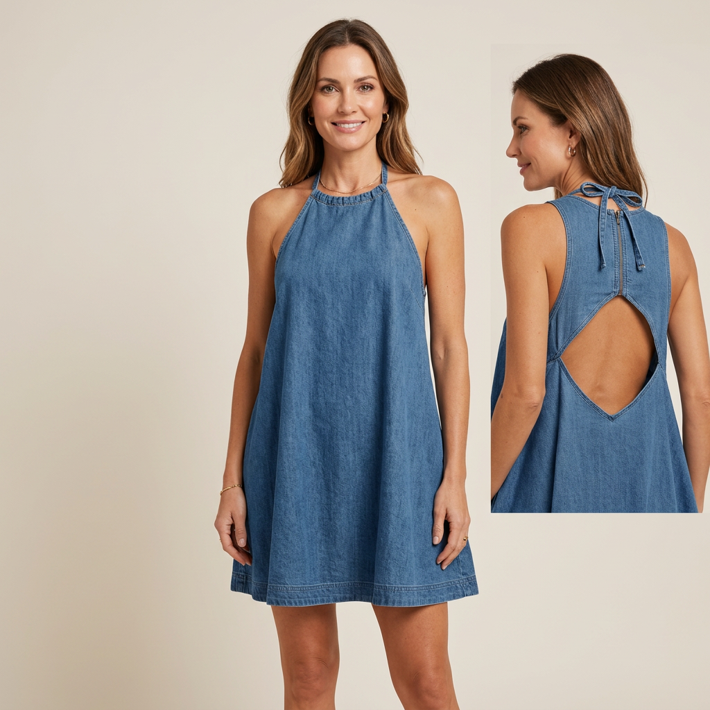 Nancy | Sleeveless Backless Denim Mini Dress