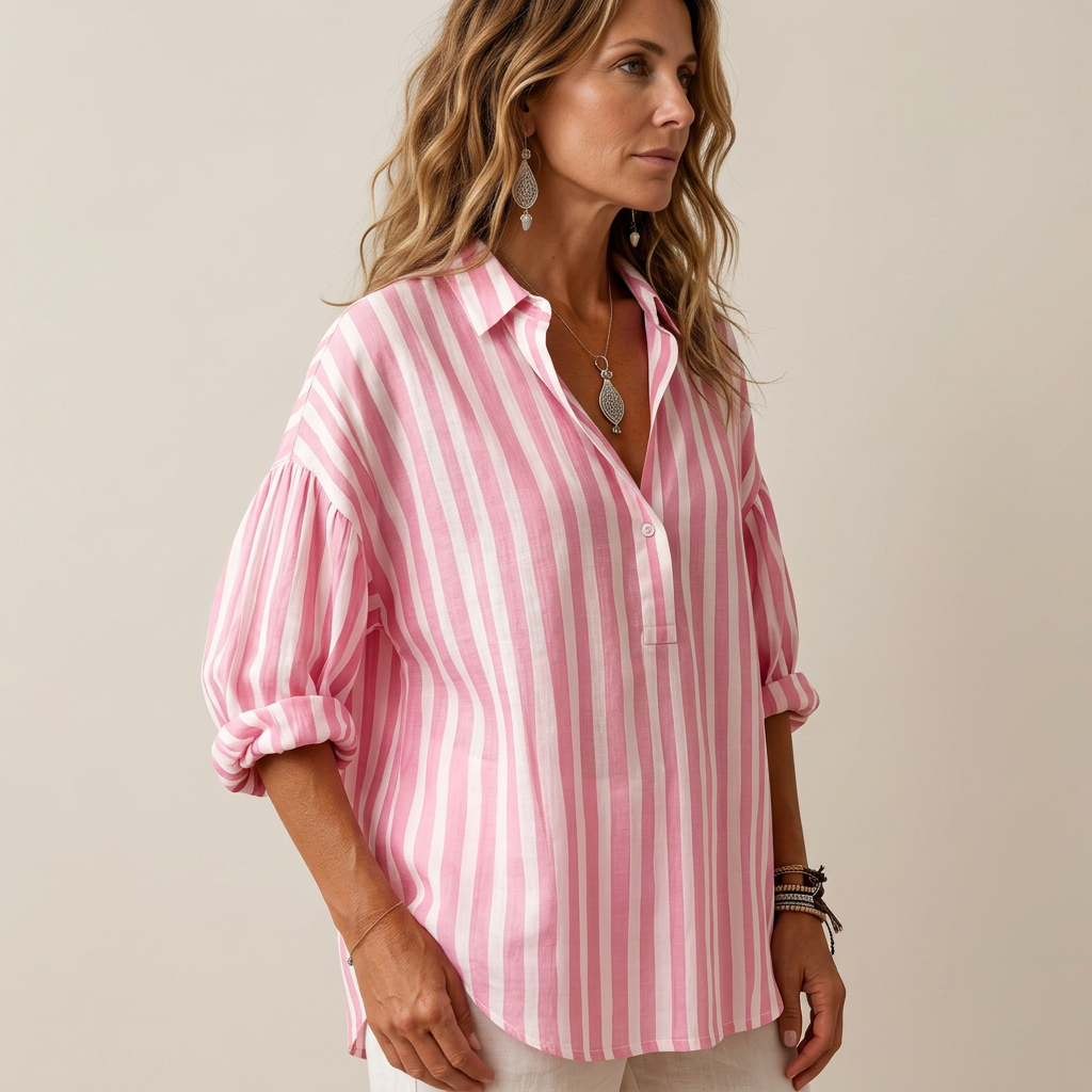 Deborah | Wide Striped Blouse with Collar