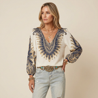 Karen | Top with V-Neck and Retro Print