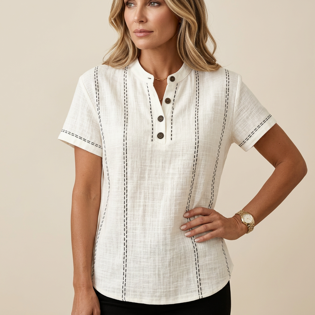 Linda | Casual Button V-Neck T-Shirt