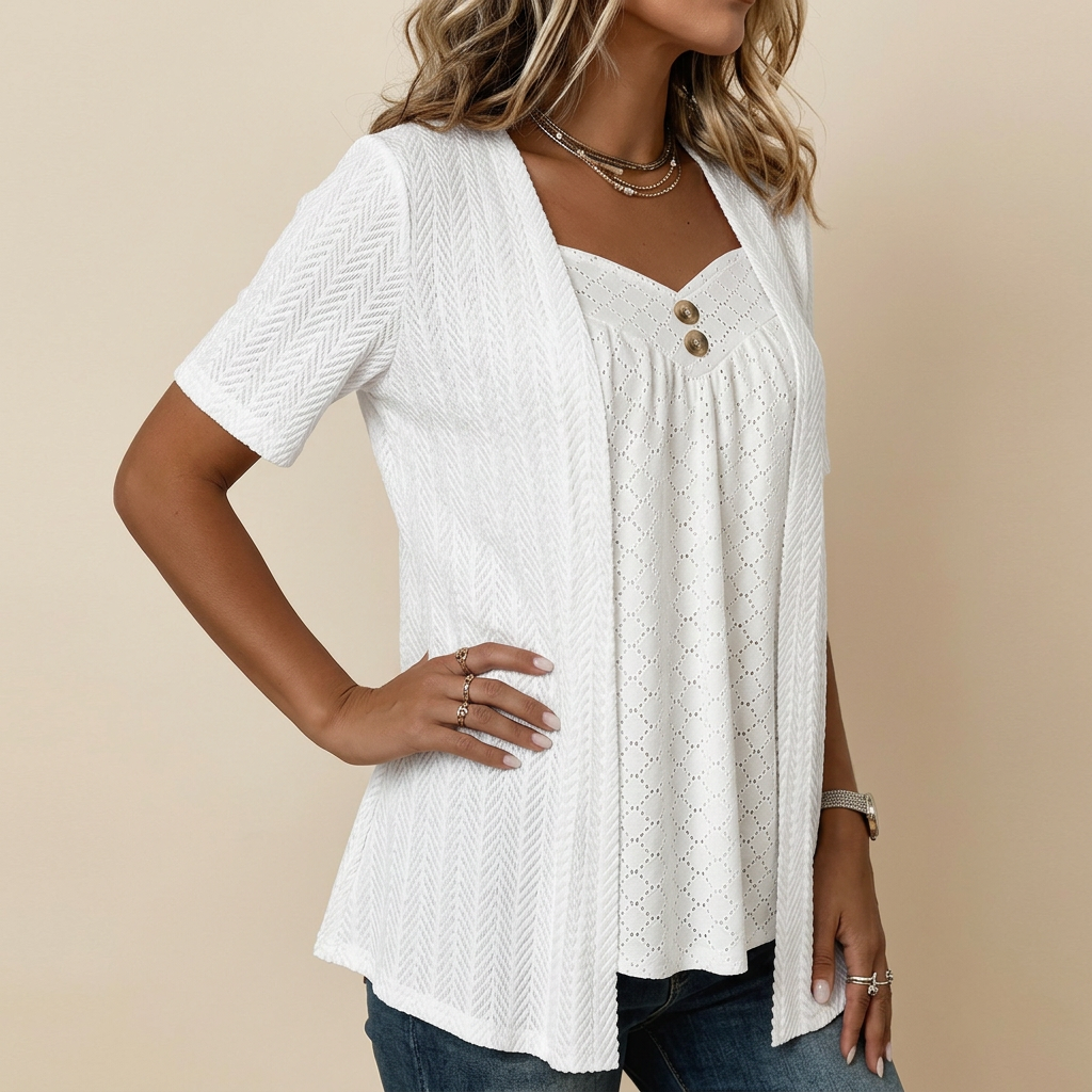 Carol | Faux Layered Square Collar Cutout Patchwork Shirt