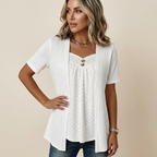 Carol | Faux Layered Square Collar Cutout Patchwork Shirt