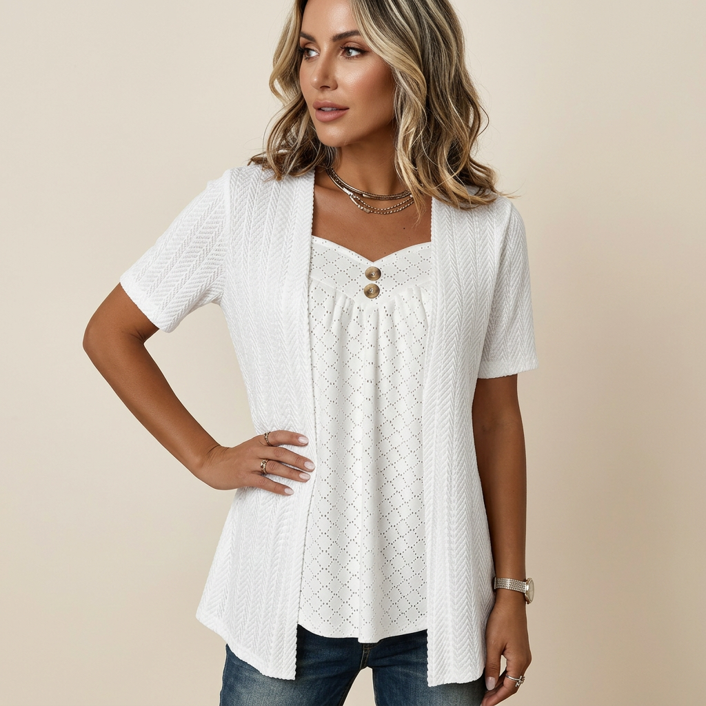 Carol | Faux Layered Square Collar Cutout Patchwork Shirt