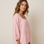 Lace Blouse with Square Neck and Puff Sleeves