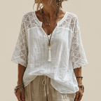 V-Neck Blouse with Lace Detail