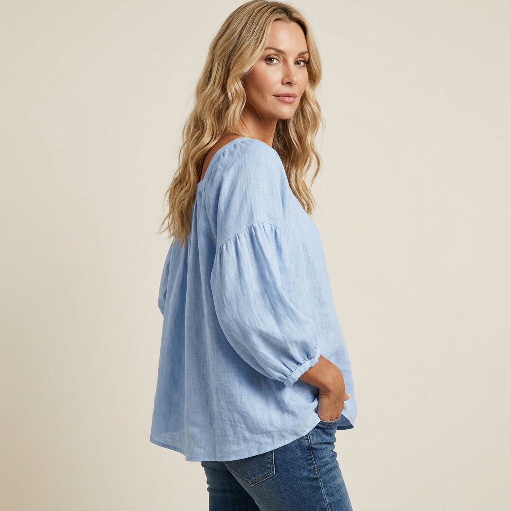 Square Neck Lantern Sleeve Shirt