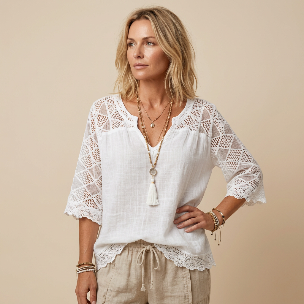 V-Neck Blouse with Lace Detail