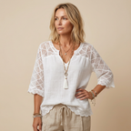 V-Neck Blouse with Lace Detail