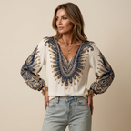 Karen | Top with V-Neck and Retro Print