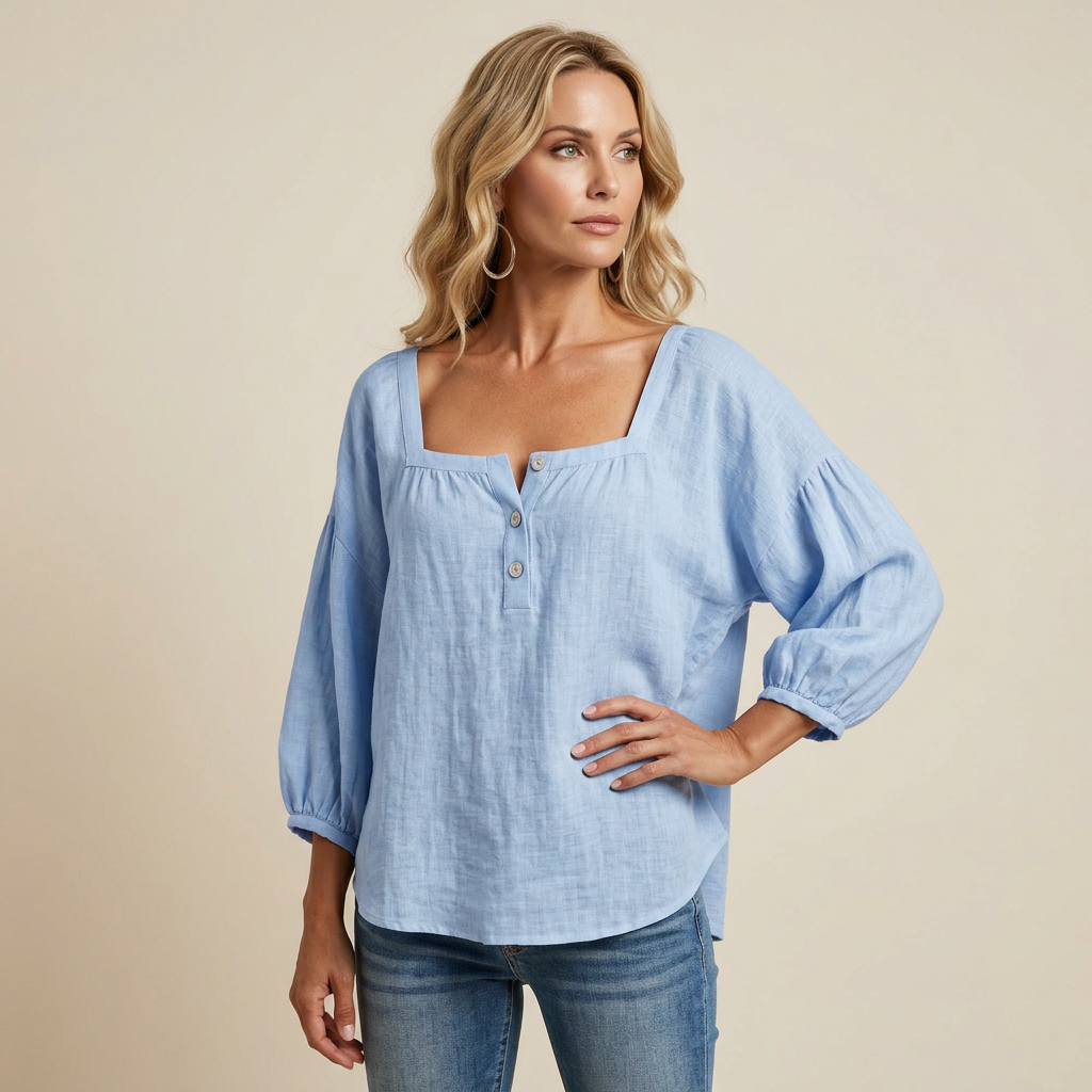 Square Neck Lantern Sleeve Shirt
