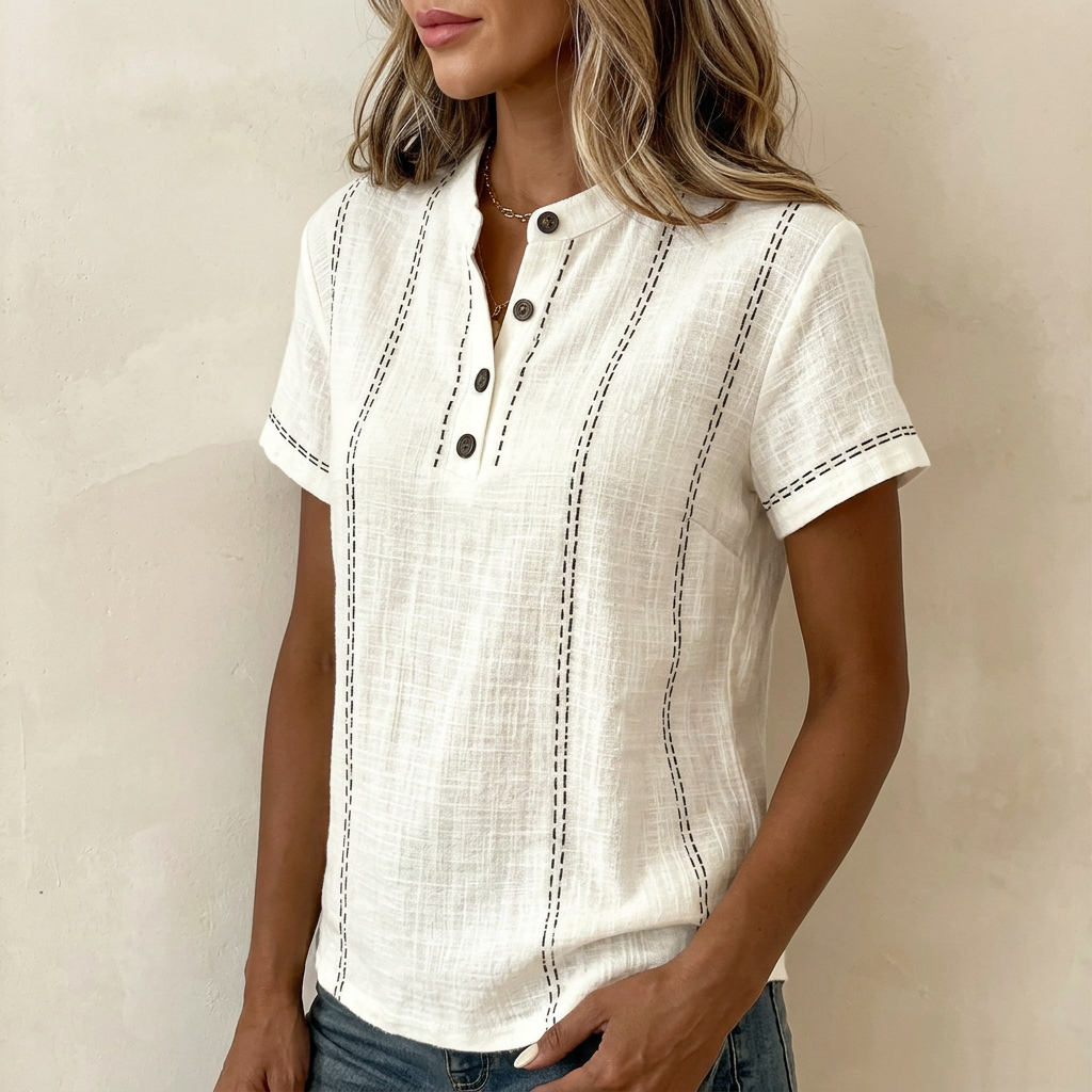 Linda | Casual Button V-Neck T-Shirt