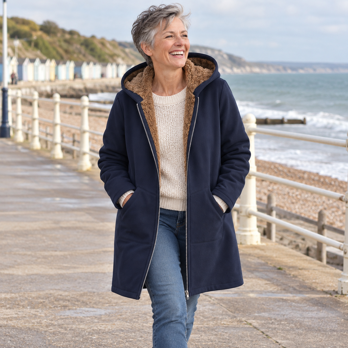 Sherpa-Lined Hooded Coat