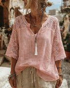 V-Neck Blouse with Lace Detail