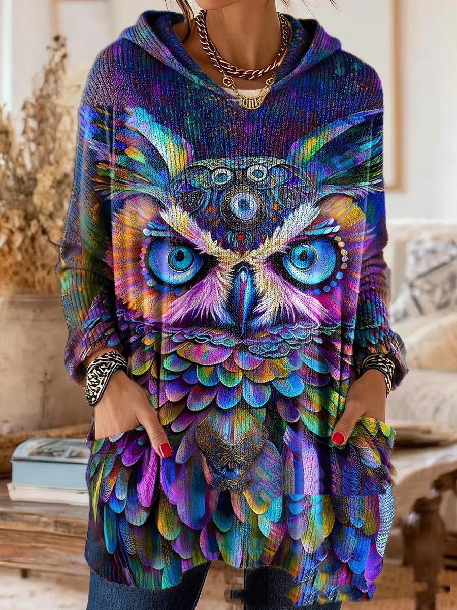 Retro Ethnic Print Hooded Tunic