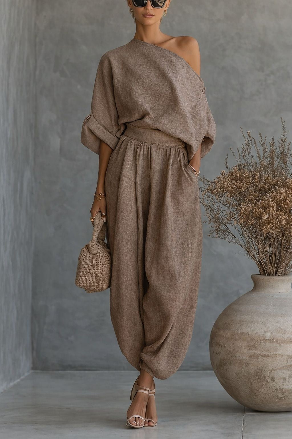 Luxe Linen One-Shoulder Set