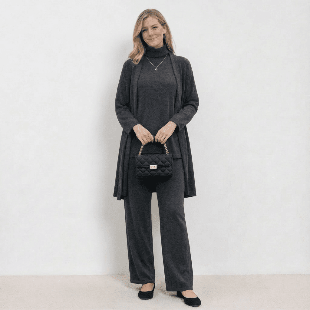 Cardigan Knit Top & Trousers Set
