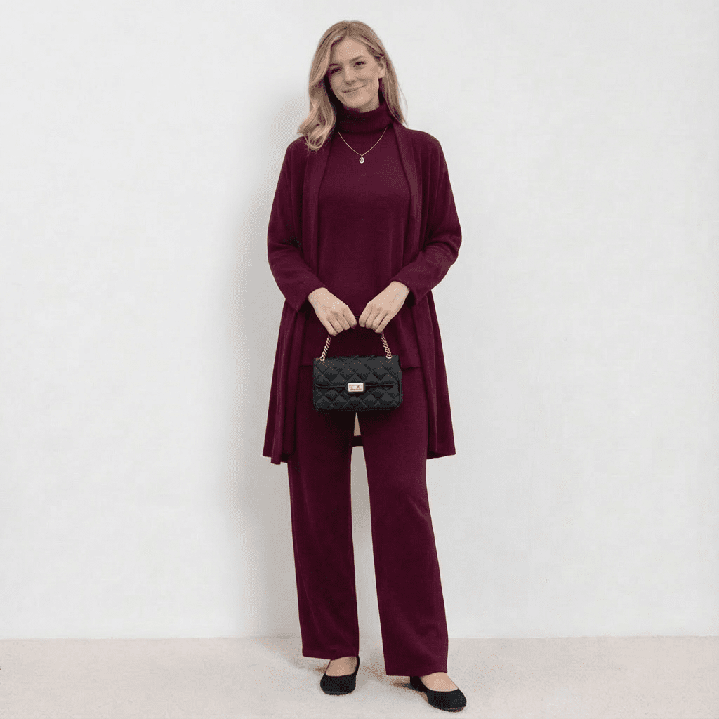 Cardigan Knit Top & Trousers Set
