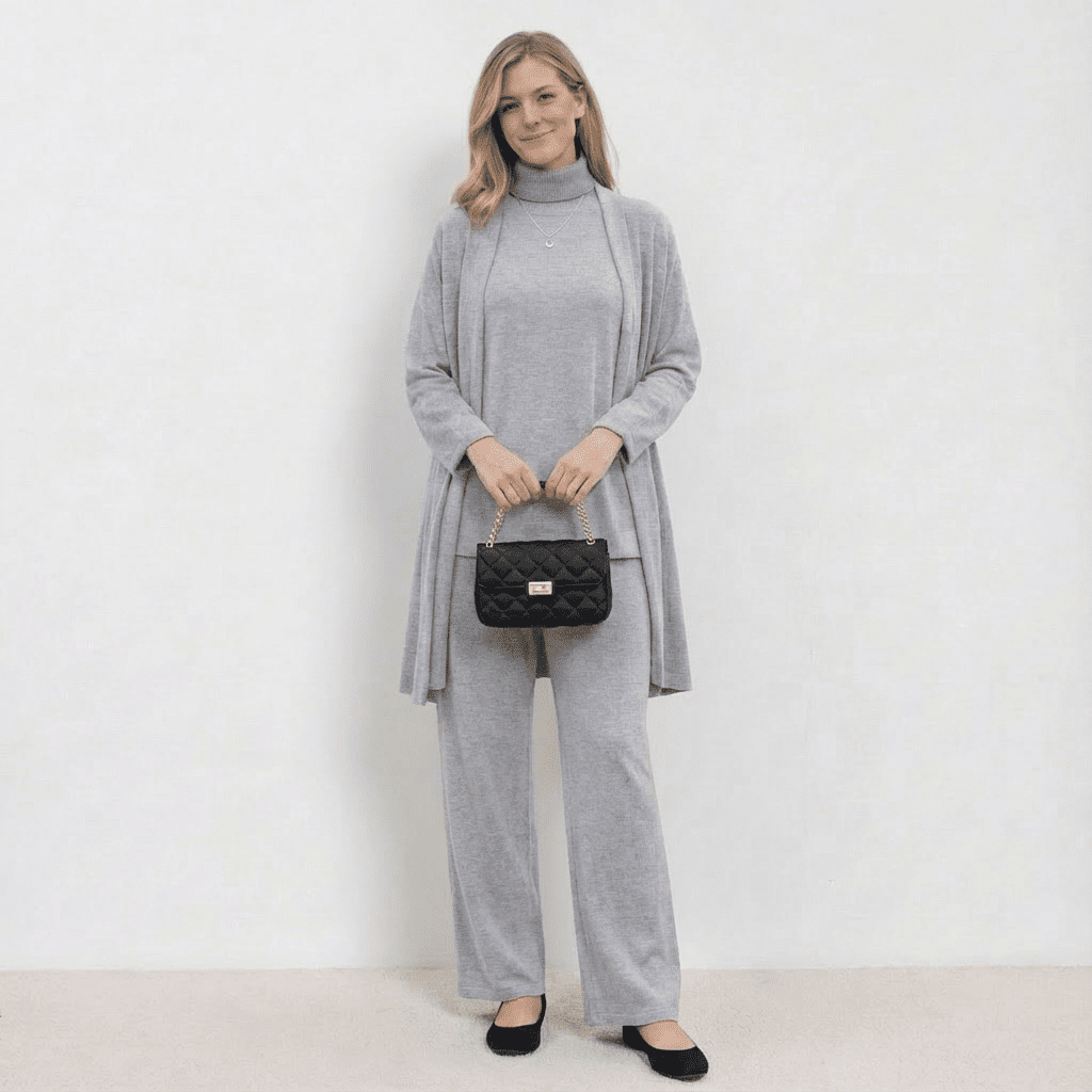 Cardigan Knit Top & Trousers Set