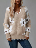 Floral V-Neck Long Sleeve Sweater
