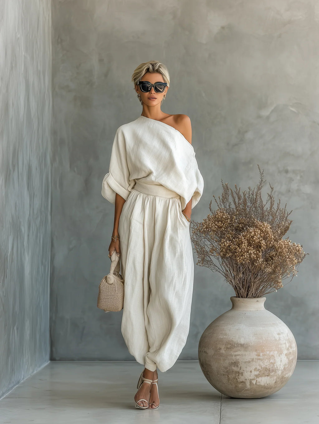 Luxe Linen One-Shoulder Set